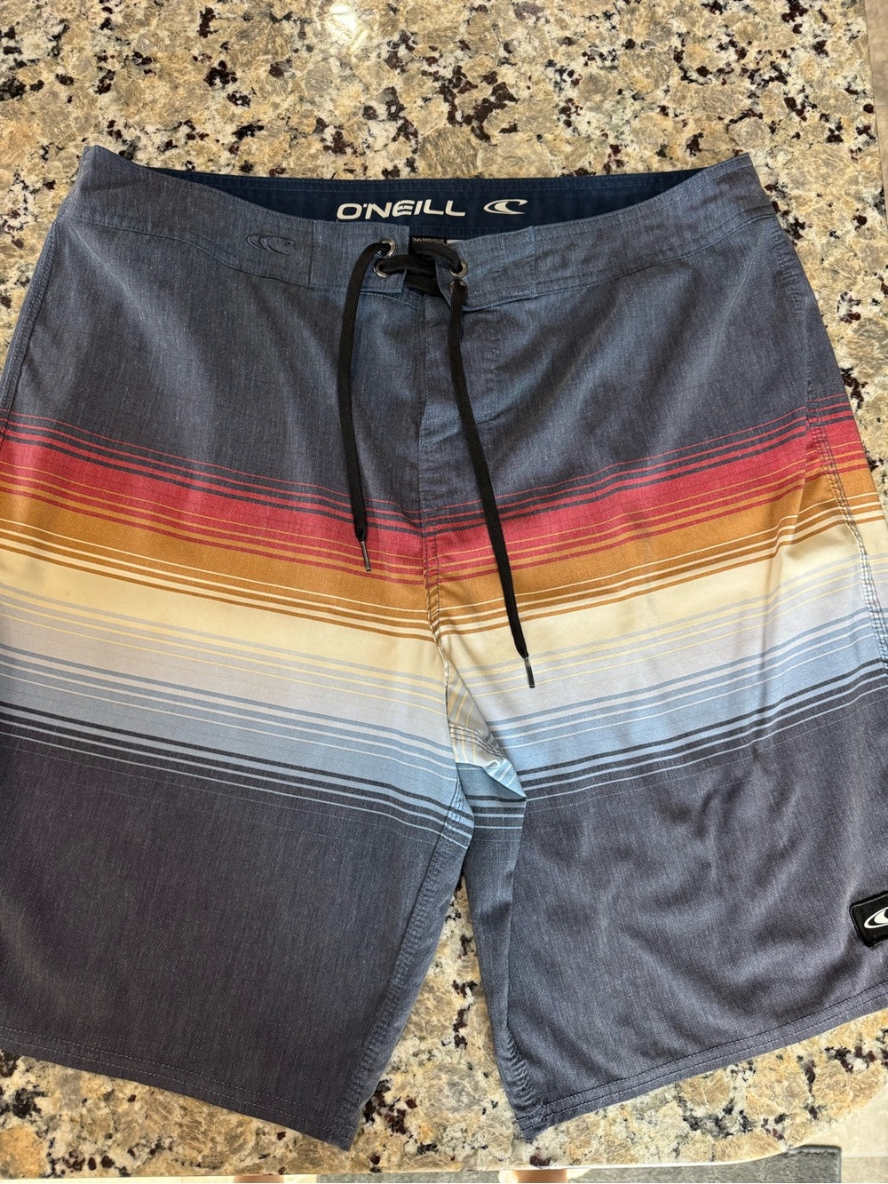 O'Neill Men's Striped Board Shorts in Navy with Sunset Gradient